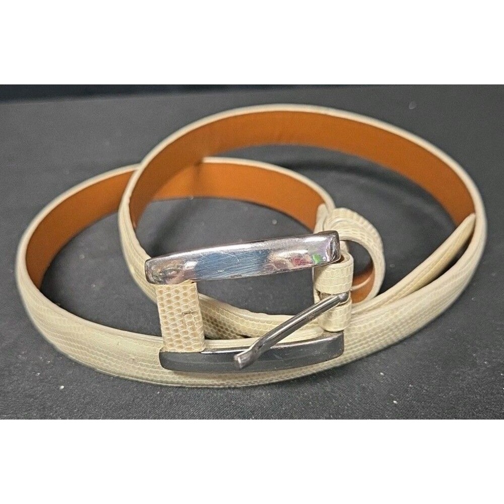 Vintage Joan & David Beige Calfskin Textured Lizard Leather Belt Size M 32 In